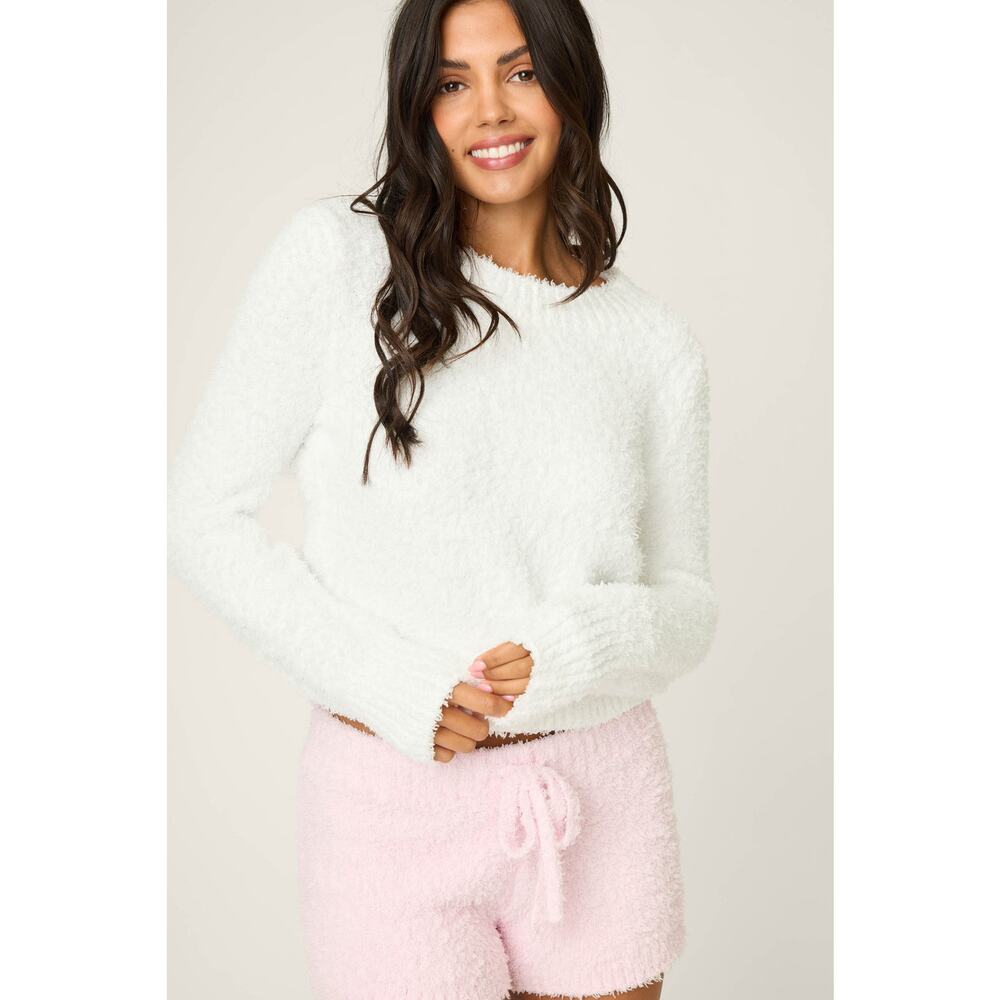 P.J. Salvage Bundle Up Boucle Ivory Long Sleeve Top